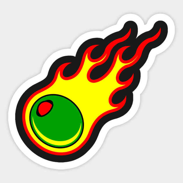 Flaming Olive Sticker by EvilTees